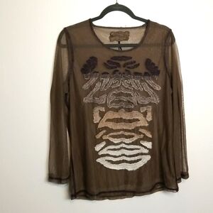 Luisa Cerano Scoop Neck Ombre Mesh Blouse Large